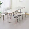 Mesa y Sillas de Comedor para Personal de Fábrica Escolar y Comedores de Supermercado Juego Integrado de Mesa y Sillas de Acero Inoxidable para 4, 6, 8 Personas