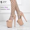 Sexy 20cm Pintura Albaricoque Tacones Super Altos Odio Altísimo Plataforma Impermeable Desempeño Pole Dance Sandalias Talla Grande 43