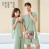 Pijama de Pareja, Conjunto de Pantalones Cortos de Pijama de Manga Corta con Cuello Redondo para Mujer, Shorts de Verano, Ropa de Casa Delgada de Seda Helada para Hombre al por Mayor