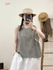 Verano 2025 Nuevo Estilo para Mujer Chica Mori Cuadros Cuello Redondo de un Solo Botón Holgado Sin Mangas Camisa Chaleco Chaleco de Mujer