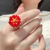 Pendientes Grandes de Flor Roja con Diamantes Brillantes de Cristal para Mujer, Lujo Accesible de Moda, Pendientes Elegantes de Gama Alta, Pendientes de Año Nuevo Tejidos a Mano