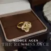 Anillo de Botón de Zirconia Color-Preservante Estilo Vintage Antiguo Chapado en Oro de 18 Quilates con Apertura Ajustable, Anillo de Dedo Índice de Gama Alta