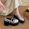 Sapatos Mary Jane doces estilo francês com laço e salto grosso para mulheres, novidade outono 2026 estilo faculdade sapatos baixos de sola grossa