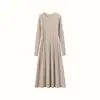 Vestido de Punto para Mujer Otoño e Invierno Falda Larga Ajustada Suéter Largo por Encima de la Rodilla Manga Larga Falda Base Cuello Redondo Falda de Cachemira