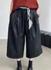 Pantalones de Cuero PU Sueltos de Ocho Puntos Estilo Coreano Taochuan para Mujer 25 Otoño Nuevo Cintura Alta Ajustados Versátiles de Pierna Ancha 2813