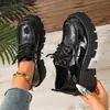 Novos Sapatos Femininos de Renda com Solado Grosso Estilo Europeu e Americano Salto Bloco Estilo Britânico Retro Sapatos Plataforma Transfronteiriços Tamanho Grande Sapatos Pequenos de Couro