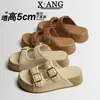 Versão em Couro de Chinelos Birkenstock Super Macios com Solado Grosso para Mulheres, Sandálias de Praia Abertas Antiderrapantes para o Verão