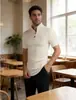 Nueva Camiseta Retro Americana de Manga Corta con Cuello Henley para Hombre, Mecánico, Cuello Alto, Holgada, Color Liso, Camisa Polo Top