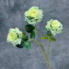 Rosa sweetheart artificial de 3 cabeças para decoração de casamento, decoração de casa, arranjo floral, rosa serigrafado, ornamentos de flores artificiais transfronteiriços, atacado