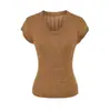 Top de Punto Hueco con Cuello en U de Manga Corta Estilo Casual Francés para Mujer, Nuevo Verano 2026 Delgado Ajustado Adelgazante Moderno