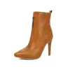 Botas de cuero para mujer de punta fina, corte bajo, para otoño e invierno, color liso, con cremallera, tacón alto, tacón de aguja, talla grande, antideslizantes, botas estilo Martin de comercio exterior