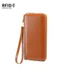 Cartera larga para mujer hecha de cuero encerado al aceite, gran capacidad, billetera y tarjetero integrados, bolso de mano tipo clutch con cremallera