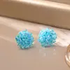 Brincos de Flor de Hortênsia Azul Cristal Fresco e Doce, Brincos de Moda de Luxo Estilo Dopamina de Férias para Mulheres