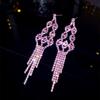Machica Brincos Elegantes de Luxo com Borla Longa de Diamantes Completos Femininos Moda de Alta Qualidade Brincos de Botão Joias de Orelha