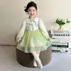 Roupas de Primavera para Meninas Estilo Chinês Vestido com Botão de Sapo Estilo Primavera Nova Chegada Vestido Midi de Manga Longa para Bebê Menina Vestido de Princesa Super Fada Estilo Primavera