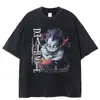 Camiseta de Anime Chainsaw Man para Hombre Camiseta Lavada Retro para Hombre Top Grande de Calle Alta Americana Street Harajuku Algodón