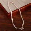 Colar de pérolas de água doce naturais moda feminina corrente clavícula barhaoke design de nicho colar de ouro 14K corrente de suéter