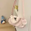 Bolso de hombro de encaje dulce con lunares estilo coreano para mujer, bolso cruzado lindo con lazo, con cordón y diseño de solapa