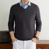 Camisa de malha masculina yingao estilo old money, falsa duas peças, com gola de camisa, para primavera e outono, camada base de suéter casual de negócios transfronteiriço