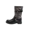Botas Fascination con Hebilla ~ Hebilla de Cinturón Bota de Media Caña Bloque de Color Botas de Caballero Botas de Mujer Otoño/Invierno 2026 Nuevas Botas Vaqueras Retro para Mujer