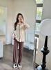 8825 Pijama Minimalista Algodão Gola Lapela Calça de Cor Contrastante Doce Solto Roupa de Casa Traje para Casa Mulheres Fábrica Transmissão ao Vivo