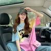 Camiseta Feminina de Algodão Puro Graffiti Gato Sal Ins Nicho Única Colorida Dopamina Manchas Solta Cobertura da Barriga Top