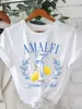 Camiseta Estampada de Limones Manga Corta Cuello Redondo Top Casual Verano y Primavera Ropa de Mujer Moda Estética Tallas Grandes
