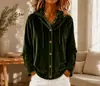 Camisa de Botones con Capucha de Terciopelo Europea y Americana Transfronteriza Otoño e Invierno Casual de Manga Larga para Mujer con Cordón Estilo de Alta Gama Otoño e Invierno