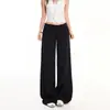 26 Traje Casual Negro de Baja Cintura de Verano de Moda con Solapa Trasera para Mujer, Corte Holgado, Adelgazante, Pantalones Rectos con Caída
