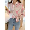Foto Real de Roupas Femininas para Comércio Exterior: Estilosa Roupa Casual de Outono Nova para Mulheres, Camisa de Chiffon Colorida com Gola, Camisa Cardigã