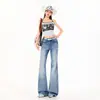2026 Lavado Vintage Amassado Retro Americano Primavera/Verão Novo Estilo Comprimento Total Flare Jeans Textura