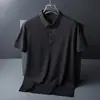 Camisa polo de verano para hombre, manga corta, semi-sin costuras, color liso, cuello camisero, hecha de nailon-spandex, elástica, sedosa, delgada, corte ajustado