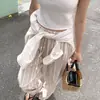Pantalones casuales de estilo coreano, holgados, adelgazantes, amigables con la piel, transpirables, a rayas, con cordón, de longitud hasta el suelo para mujer