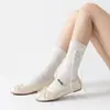 Meias JK de Cor Sólida com Laço Estilo Escola Japonesa Meias Largas Primavera e Verão Elásticas Respiráveis Modeladoras Emagrecedoras Versáteis Meias para Panturrilha