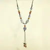 Colar Artístico de Cerâmica Estilo Chinês Vintage para Mulheres, Corrente Longa com Pingente para Suéter de Estudante, Acessório de Roupa Simples e Versátil