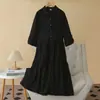 Nueva colección de otoño temprano para mujer talla grande: Vestido largo de estilo coreano, moderno y elegante, con falda de volantes tipo pastel y diseño de camisa, 0979