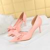 3168-A2 Pedicura Estilo Coreano Look Adelgazante y Zapatos Dulces de Mujer Tacones Altos de Aguja Boca Baja Punta Afilada Recorte Lateral Moño Flats