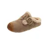 Zapatos tipo Birkenstock de felpa de dibujos animados con suela gruesa para mujer, moda de invierno estilo lindo, mules cerrados sin cordones, zapatos perezosos antideslizantes