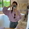 Jaqueta Camisa Longa Roxo Chique Estilo Japonês para Mulheres, Novo Design Primavera/Verão 2026, Camisa Estilosa e Elegante