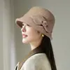 Sombrero de Pescador de Lana para Mujer, Nuevo Sombrero de Cubo Retro Francés para Otoño e Invierno con Lazo, Elegante y con Estilo, Hace que el Rostro Parezca Más Pequeño