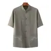 Conjunto de Roupas para Homens de Meia-Idade e Idosos, Traje Tang, Hanfu Masculino de Seda Gelada de Manga Curta, Roupa de Verão para o Pai, Roupa de Estilo Chinês para o Avô, Roupa para Idosos