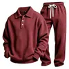 Conjunto de Dos Piezas a Cuadros Europeos y Americanos Color Sólido Manga Larga Pantalón Largo Deportivo Simple Versátil Casual para Hombre