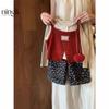 Conjunto de Niña Ningli Estilo Coreano Primavera y Otoño Bebé Niña Chaleco de Punto Blusa Floral Pantalones de Pierna Ancha Conjunto de Tres Piezas Moderno