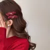Pasador Retro de Cuadros en Forma de Corazón para Mujer, Pinza Elegante de Lana Roja para el Cabello, Exquisito y Moderno Accesorio para el Cabello de Flequillo Lateral de Año Nuevo
