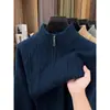 Suéter masculino de tricô grosso com zíper parcial transfronteiriço, pulôver casual de inverno com gola alta, malha quente para camada base para homens de meia-idade