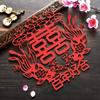 Decoração de Casamento Arranjo de Feltro Dupla Felicidade para o Quarto de Casamento, Decoração de Cama, Adesivos Festivos Estilo Chinês, Decorações de Janela, Adesivos Dupla Felicidade, Adesivos Estáticos