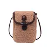 Bolsa Outono Inverno Luxo Leve Nicho Toque de Alto Padrão Pele de Cordeiro Bolsa para Celular Pequena Bolsa Transversal Feminina Retrô Versátil Bolsa de Ombro Feminina