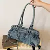 Nova Bolsa de Ombro Único em Jeans Retrô 2026 Personalidade Tendência Bolsa de Mão para Motociclista Moda de Alta Qualidade Bolsa de Ombro para o Dia a Dia