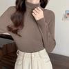 Suéter de Otoño e Invierno para Mujer de Talla Grande Camisa de Fondo Tejida Estilo Coreano Cuello Alto Slim Hombro Recto Manga Larga Elástica Camiseta Top