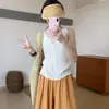 Chaleco de Botones Elegante con Cuello en V Dulce Nuevo Verano 2025 Estilo Coreano Casual Adelgazante Color Sólido Sin Mangas